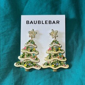 NWT BaubleBar Holiday Tree Earrings with Multicolor Accents